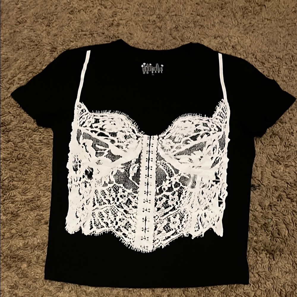 Women's Black and White Lace Top